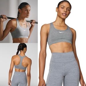 Nike Dri-FIT Women's Swoosh Racerback Sports Bra Smoke Grey Pure White Size XL